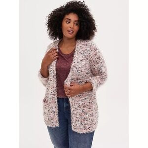 Torrid Pink Navy Open Front Knit Cardigan Plus Size 3X 4X Soft Comfycore Fuzzy